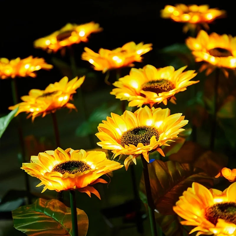 2PCS Solar-Powered Sunflower LED Outdoor Garden Decor Set, Set with 6 Artificial Sunflowers, Durable ABS Material, Ideal for Halloween, Christmas, Thanksgiving, Courtyards, Landscapes, Patios And Pathways, Lawn Landscape Orna