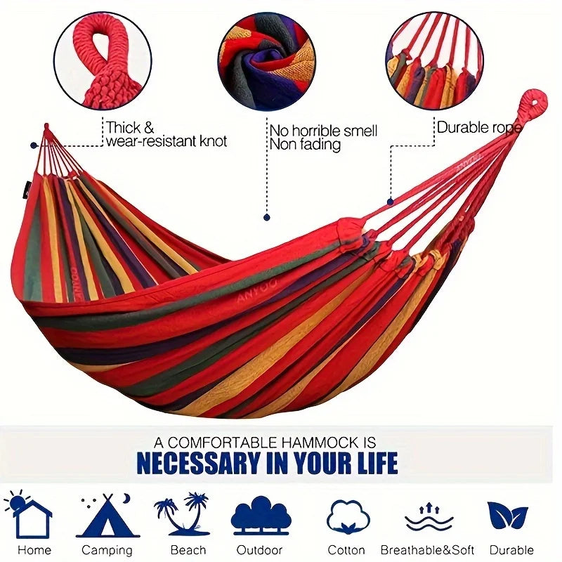 Colorful Fabric Striped Hammock for Rest, Portable Camping Hammock with Anti-Rollover Design, Comes with Binding Straps and Storage Bag, Equipped with Handbag and Ropes, Anti-Rolling and Ideal for Comfortable Sleep