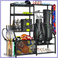 Large Sports Organizer for Garage, Ball Storage Rack with Side Racks, Baskets, Hooks, Multi-Purpose Golf Gear Storage for Gym Indoor Outdoor