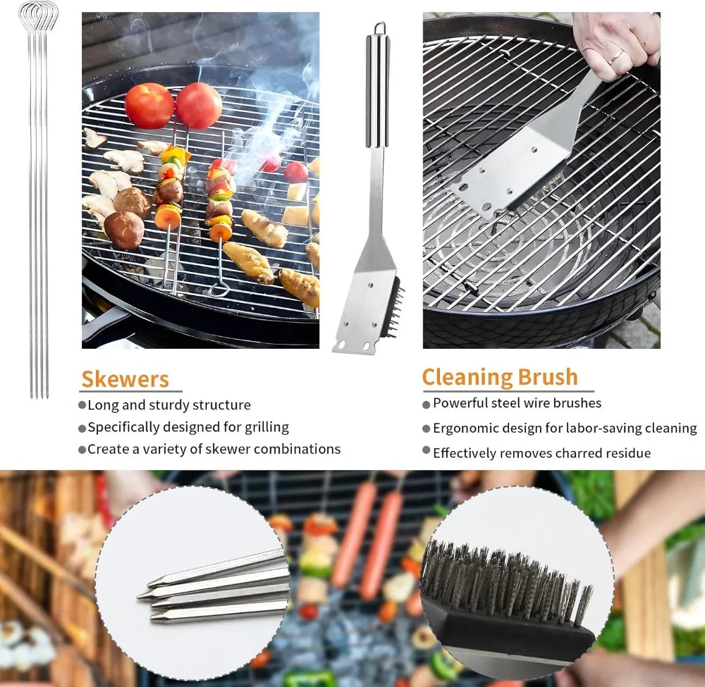 11Pcs Stainless Steel BBQ Grilling Accessories Set, Portable Grill Tools Kit with Storage Bag for Outdoor Camping Backyard