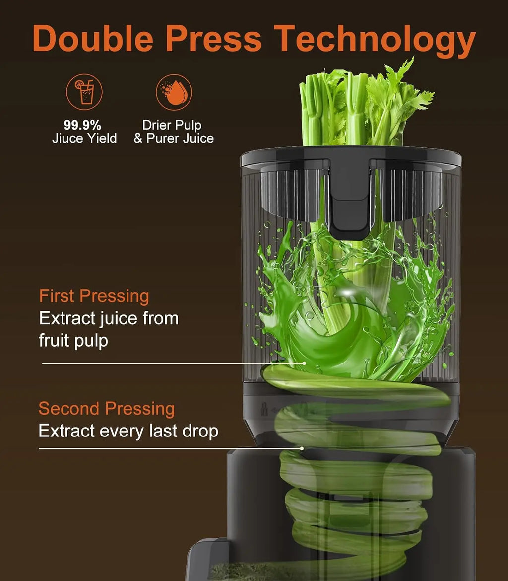 Cold Press Juicer Machine 400W Double Press Masticating Slow Juicer High Juice Yield Large Feed Chute Easy Clean Whole Fruits Vegetables Dark Black
