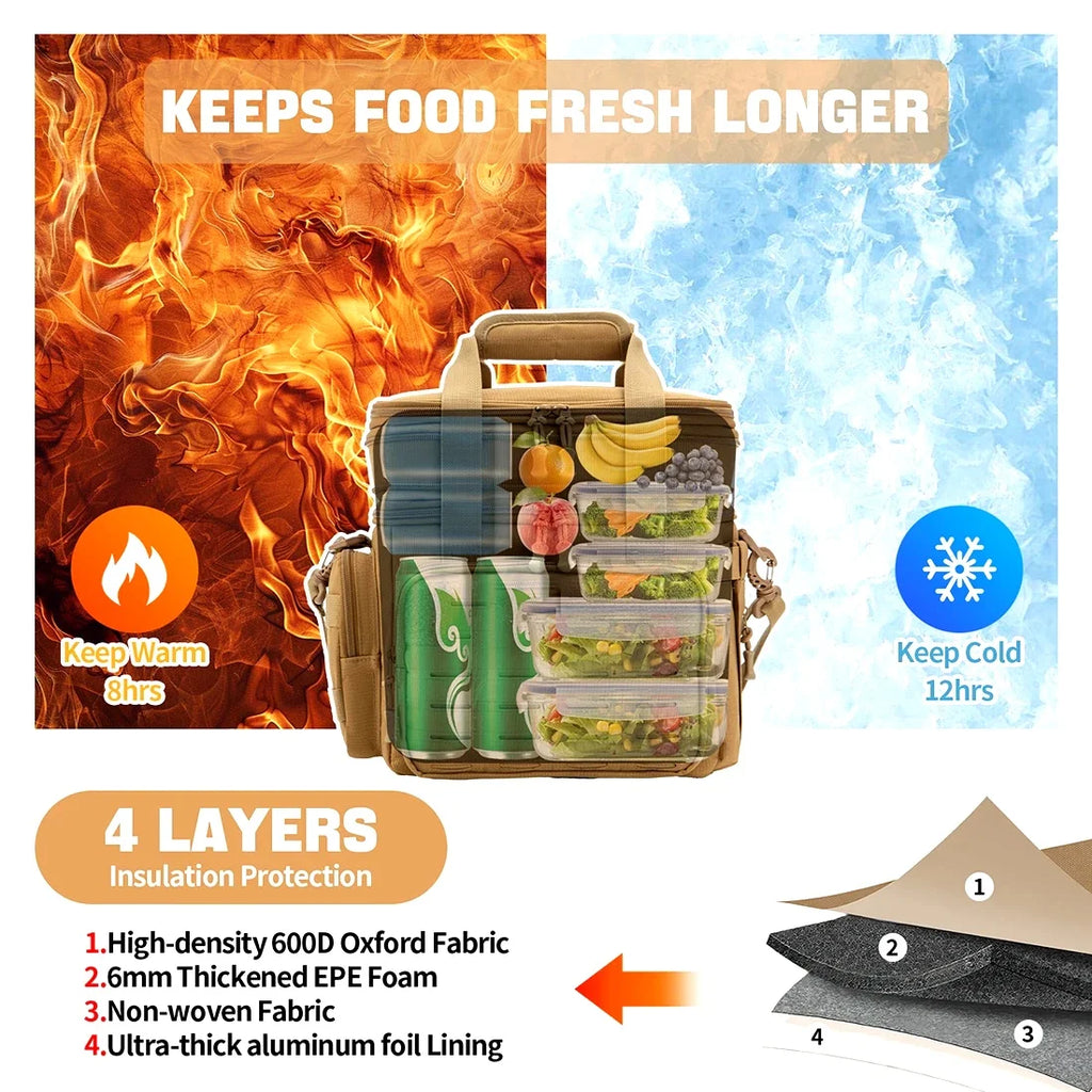 Tactical Lunch Box Expandable 18L Insulated Cooler Bag Leak Proof Lunch Bag for Work Camping Outdoor Picnic MOLLE Weave Strap