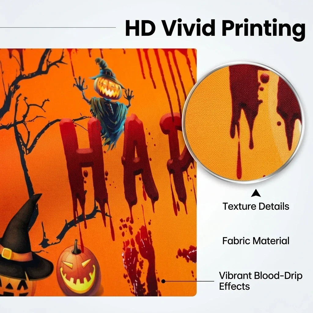 Halloween Banner Backdrop Large Happy Halloween Sign for Outdoor Yard Decorations Spooky Bloody Photography Background for Party Supplies Haunted House Garden Wall Decor Photo Booth Prop
