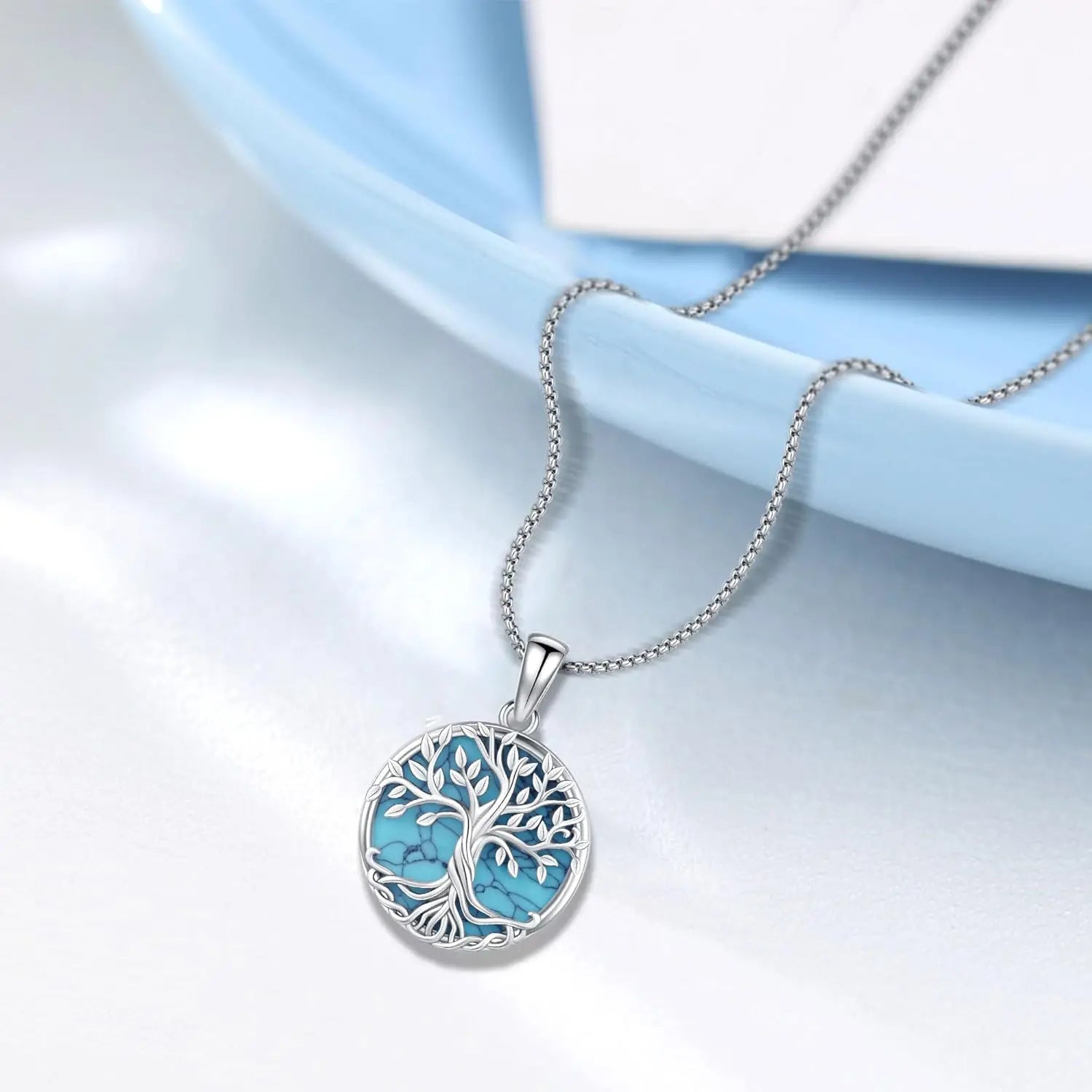 925 Sterling Silver Tree of Life Necklace Pendant Turquoise Celtic Knot Family Tree Jewelry for Men Women Father's Day Gift
