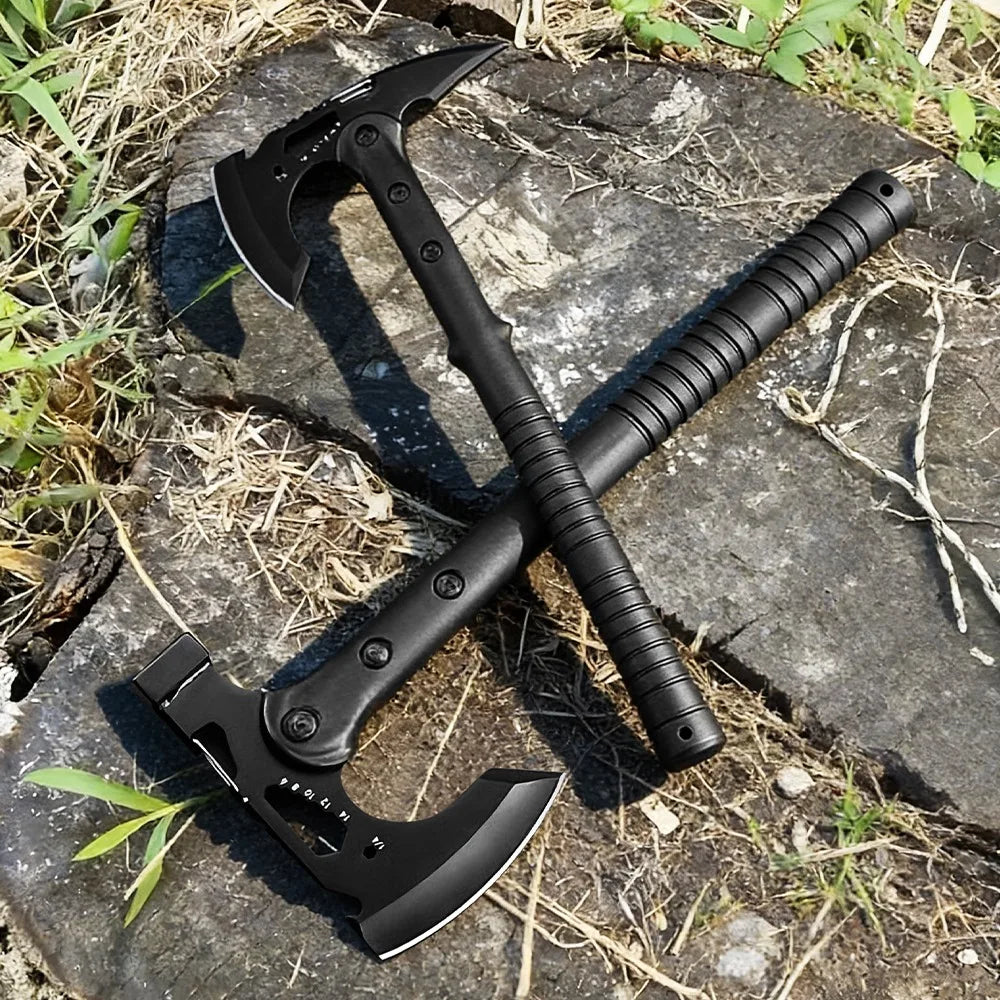 15 Inch Outdoor Tactical Axe Camping Axe with Sheath Multifunctional Tail Cone Pointed Tomahawk, Camping Survival Mountain Axe