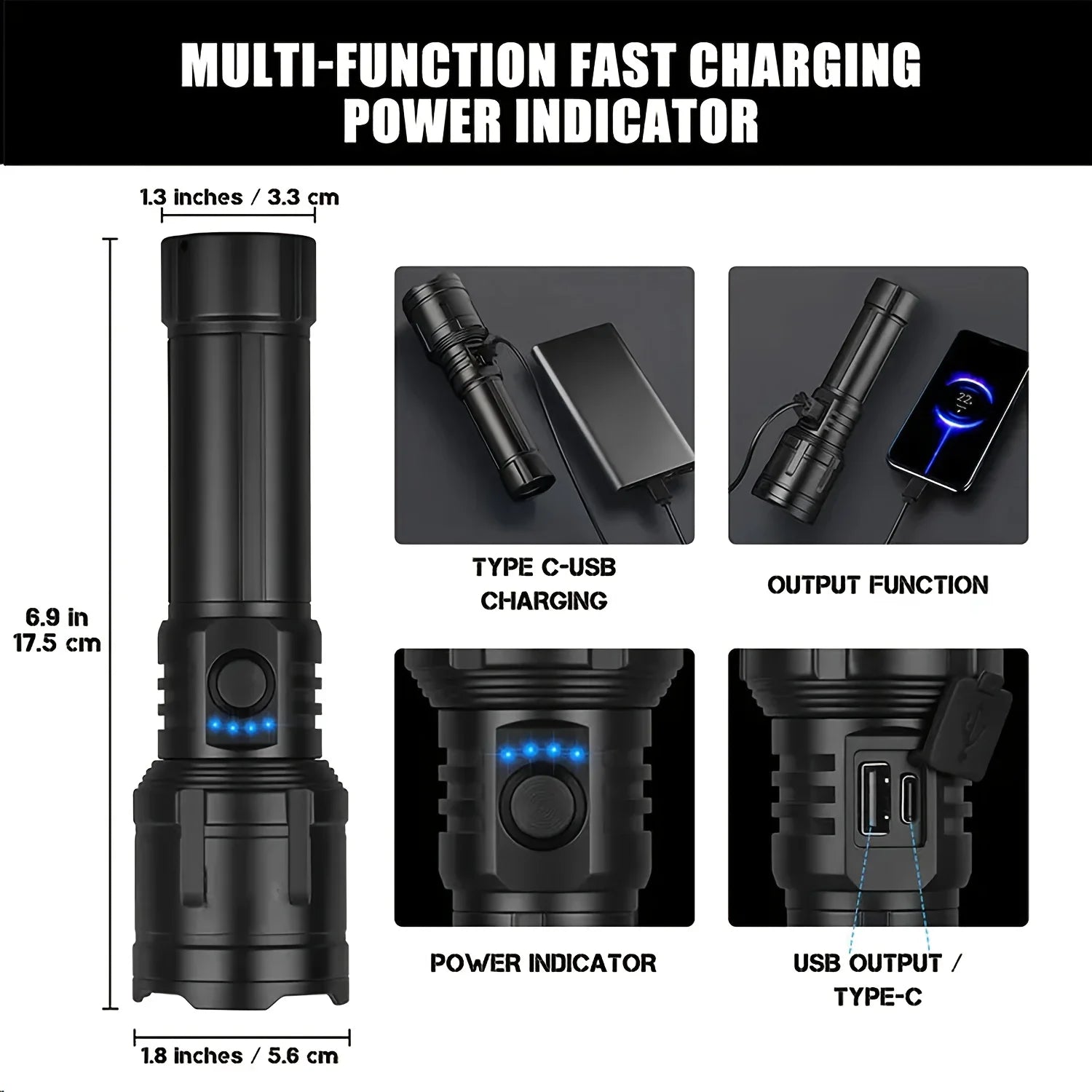 Zoomable LED Flashlight with Lens Ignition Function, Rechargeable High Power Tactical Flashlight, USB Charging with Power Indicator Light, Perfect for Outdoor Camping, Survival & Emergency Use