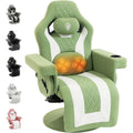 Ergonomic High-Back Gaming Recliner Chair with Massage, Lumbar Support, Ottoman, Cup Holder, Side Pocket, Fabric Green