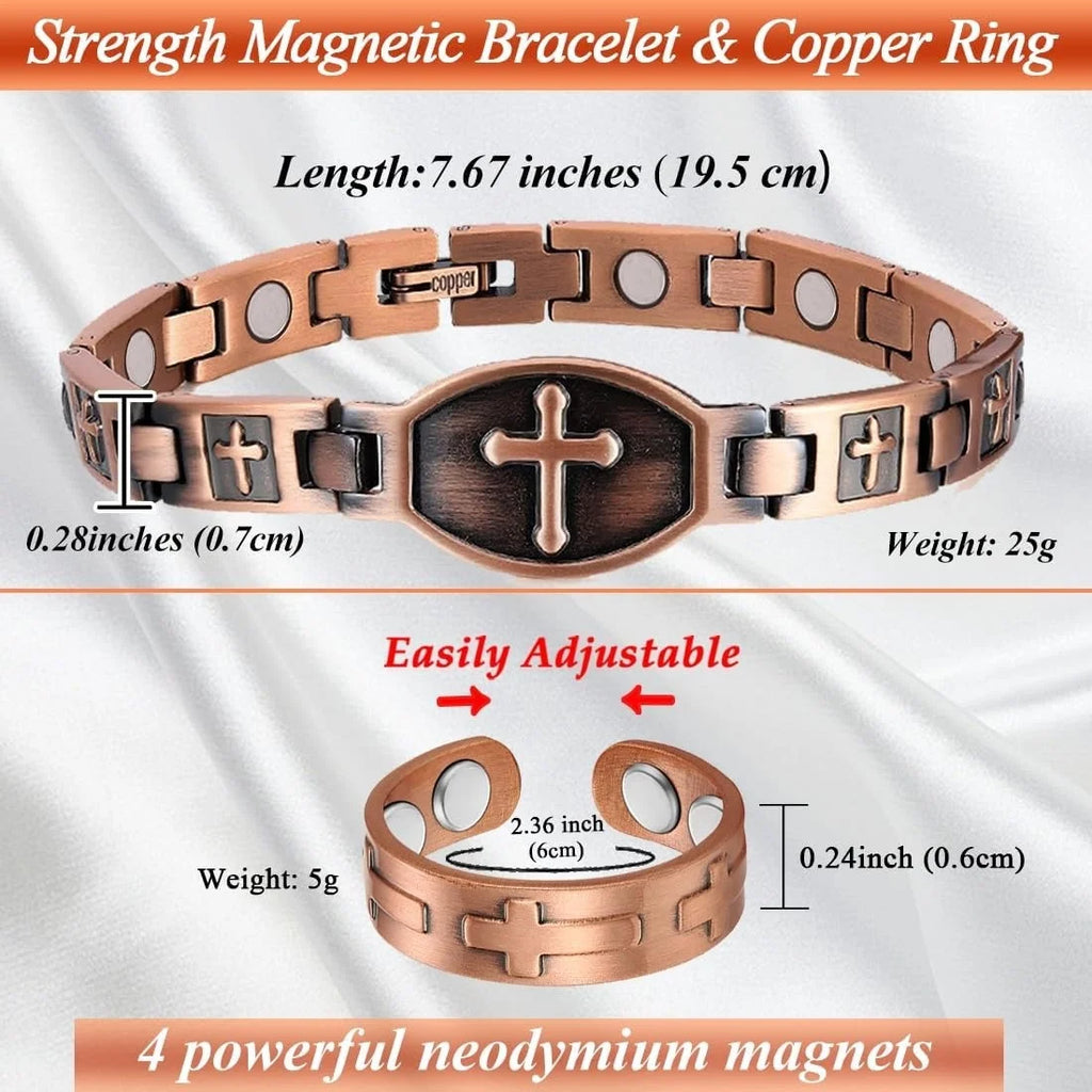 Copper Bracelets 99.99% Pure Copper Magnetic Bracelets with Effective Neodymium Magnets, Adjustable Jewelry with Sizing Tool