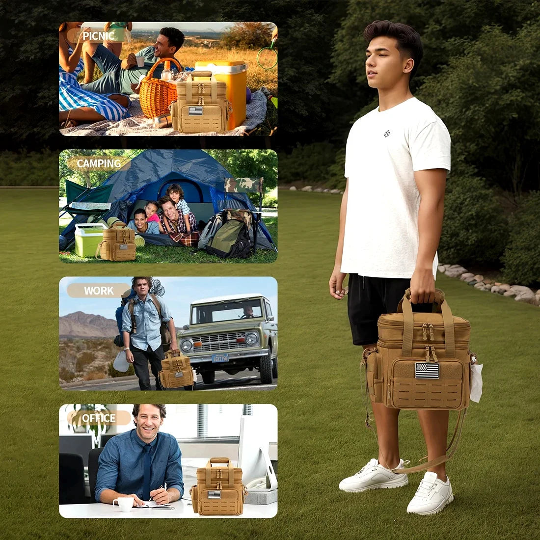 Tactical Lunch Box Expandable 18L Insulated Cooler Bag Leak Proof Lunch Bag for Work Camping Outdoor Picnic MOLLE Weave Strap
