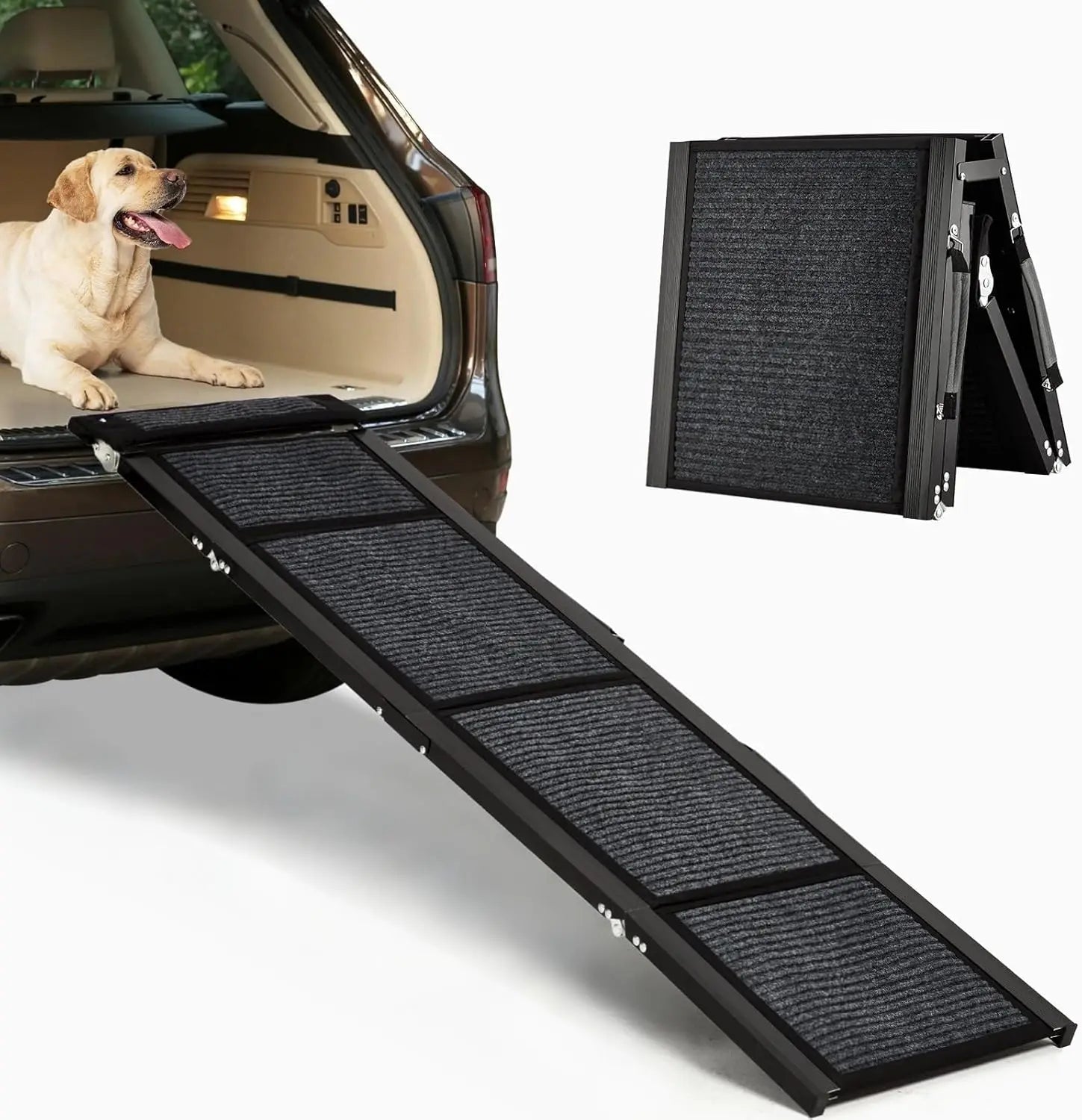 Dog Ramp for High Cars, Quad-Fold Non-Slip Ramp for Large Dogs & Seniors, Lightweight Portable Pet Ramp for SUV Truck Bed Couch