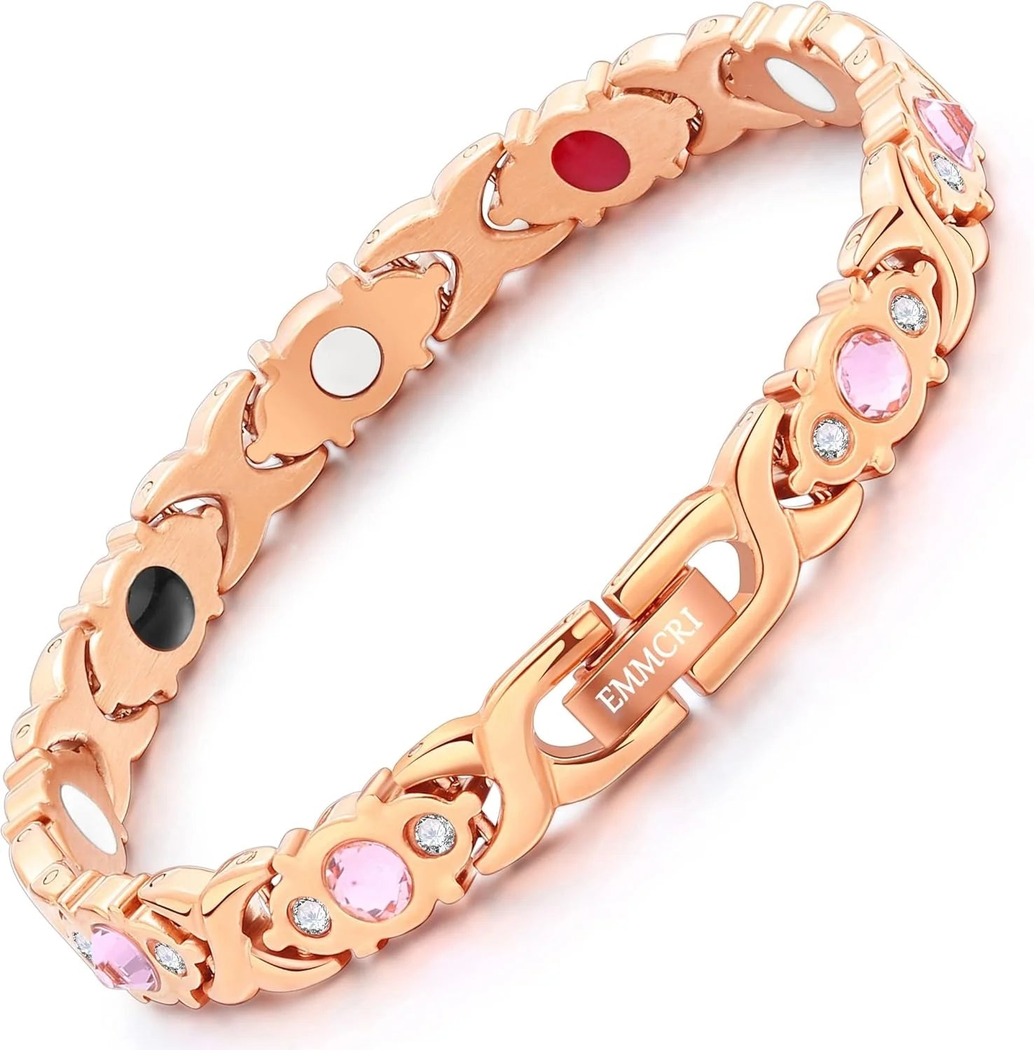 Pure Copper Bracelets for Women, Ultra Strength Magnetic Therapy Bracelet for Pain Relief with Neodymium Magnets & Sparkling Cubic Zirconia, Adjustable, Infinite Clover Jewelry