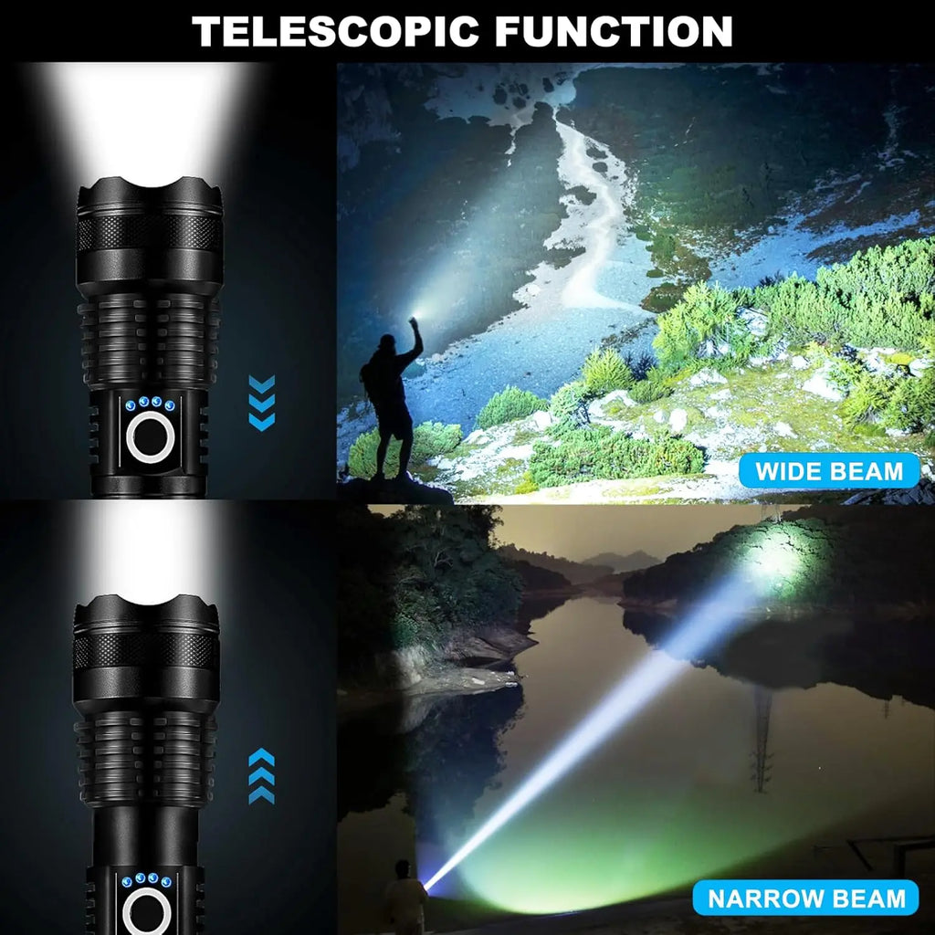 Powerful Led Flashlight All Aluminum Alloy Rechargeable Tactical Torch Light with18650 Battery Outdoor Camping Hiking Lantern