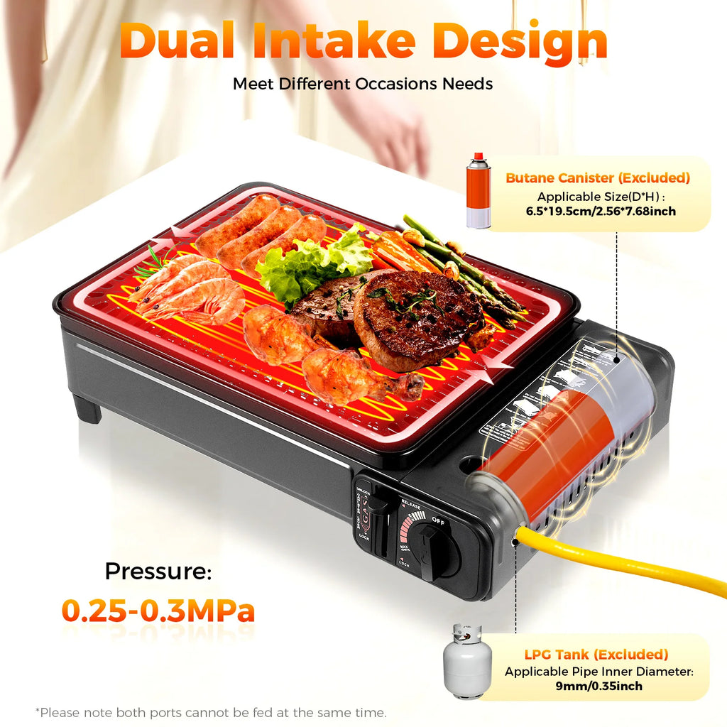 Portable Camping Gas Grill/Stove, Butane Gas Burning Grill, Barbecue Grill