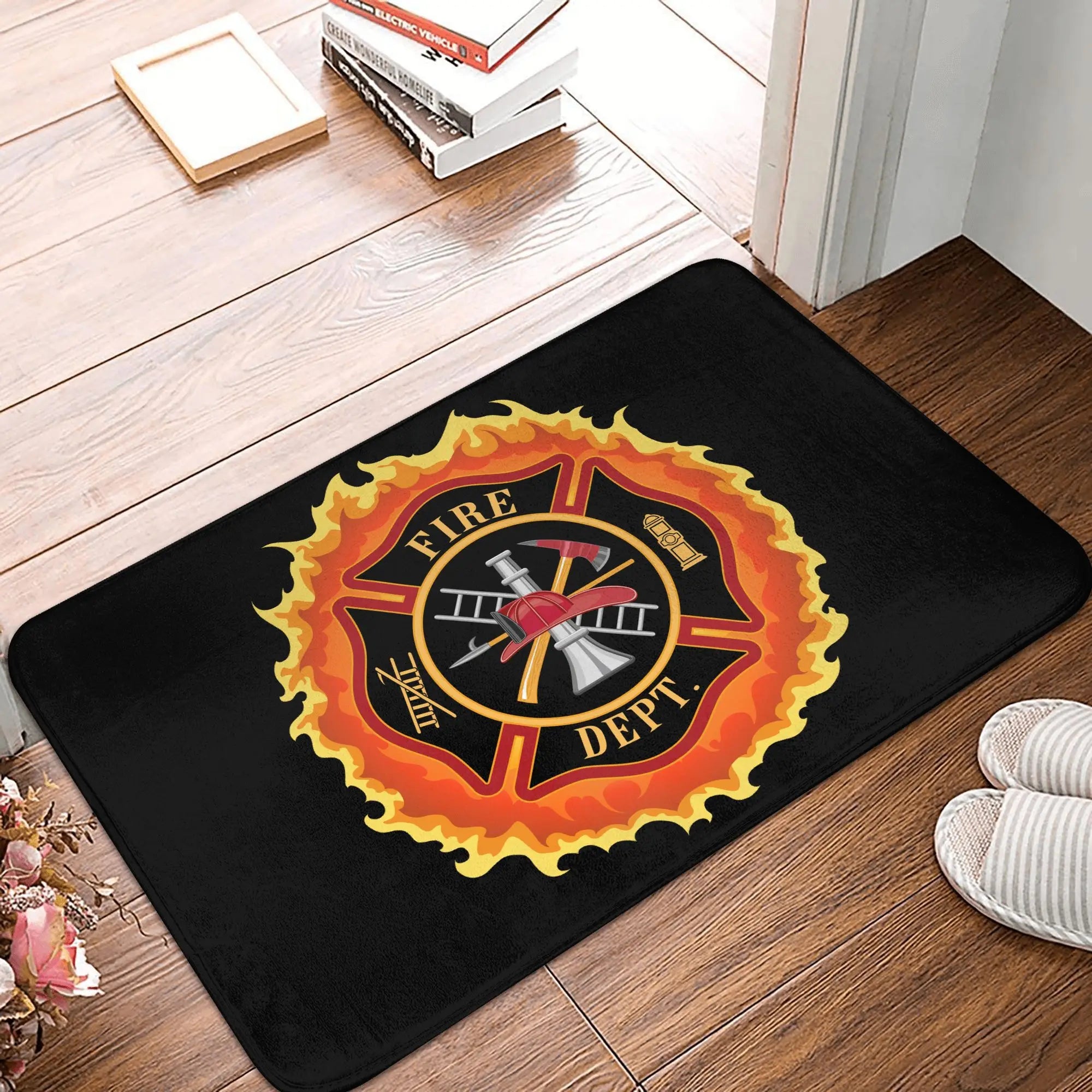 Firefighter Front Door Mat, Anti-Slip, Waterproof, Fire Rescue Doormat, Living Room, Entrance Rug