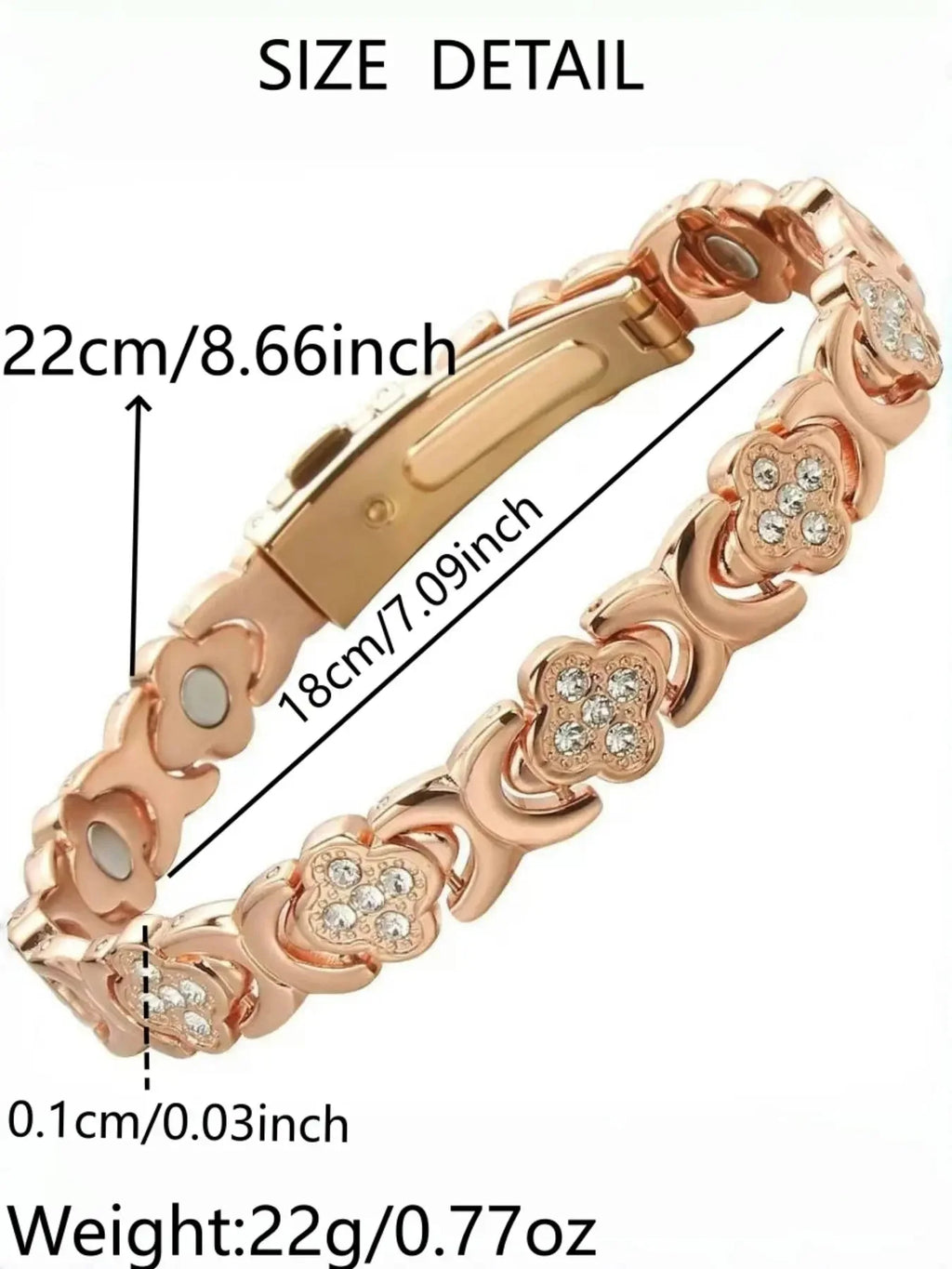 Pure Copper Bracelets for Women, Ultra Strength Magnetic Therapy Bracelet for Pain Relief with Neodymium Magnets & Sparkling Cubic Zirconia, Adjustable, Infinite Clover Jewelry