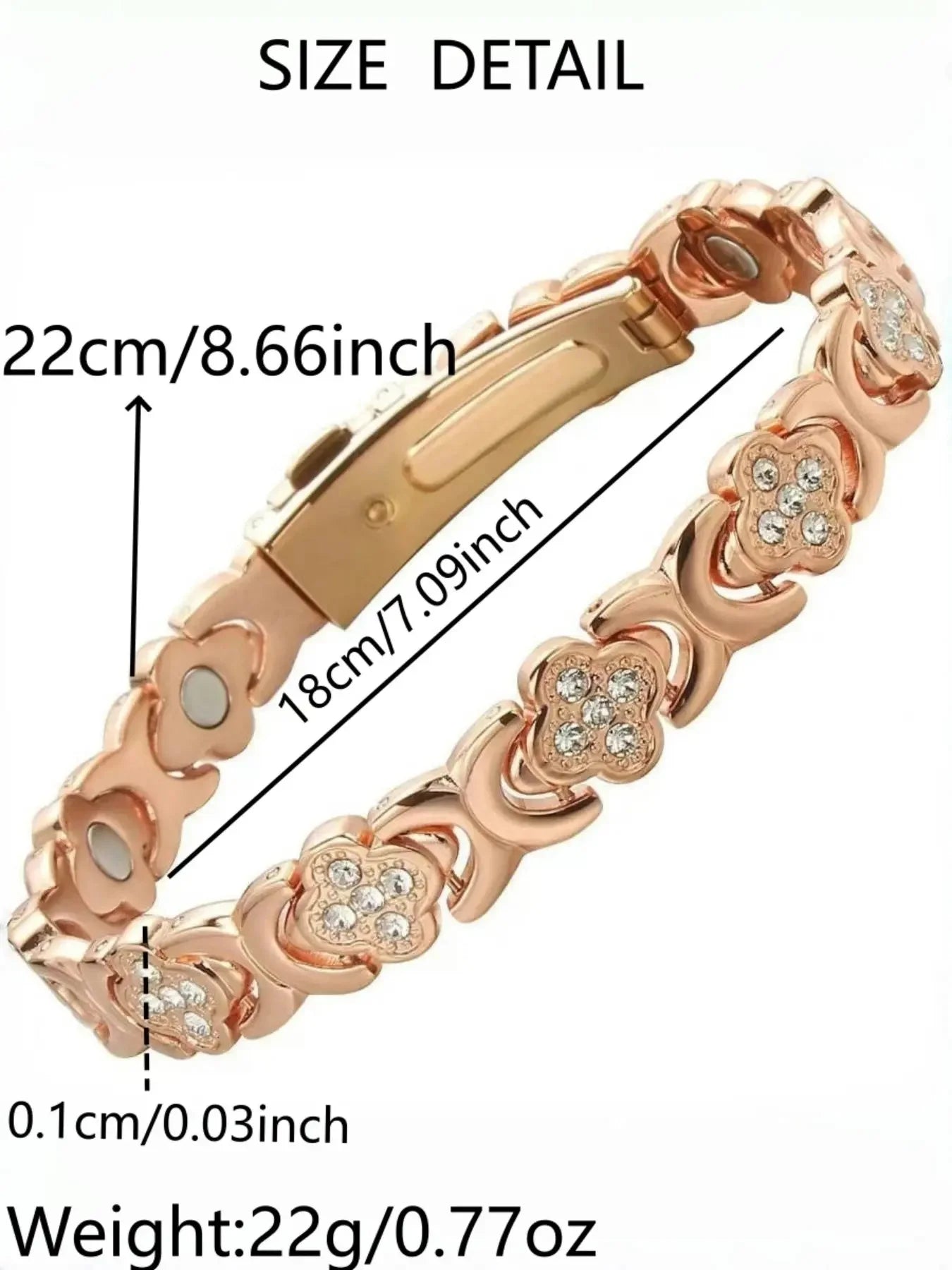 Pure Copper Bracelets for Women, Ultra Strength Magnetic Therapy Bracelet for Pain Relief with Neodymium Magnets & Sparkling Cubic Zirconia, Adjustable, Infinite Clover Jewelry