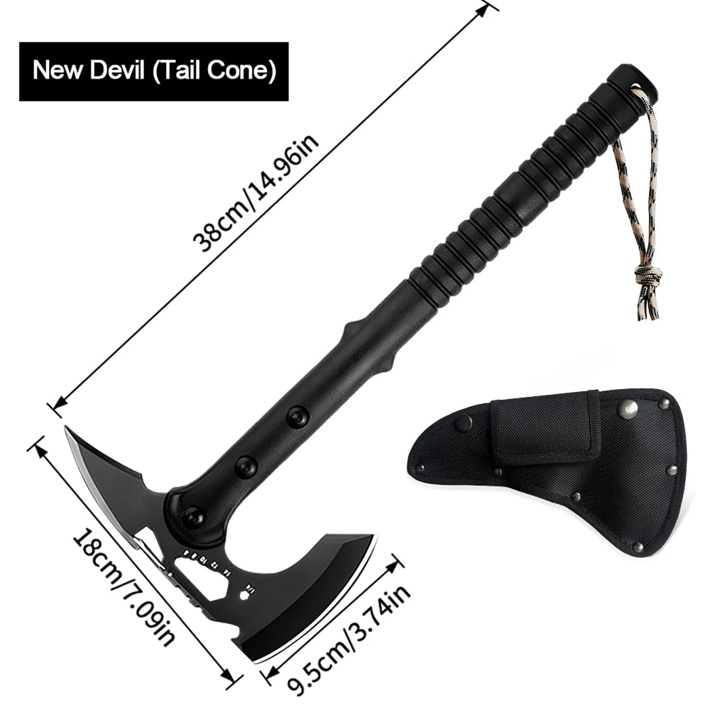 15 Inch Outdoor Tactical Axe Camping Axe with Sheath Multifunctional Tail Cone Pointed Tomahawk, Camping Survival Mountain Axe