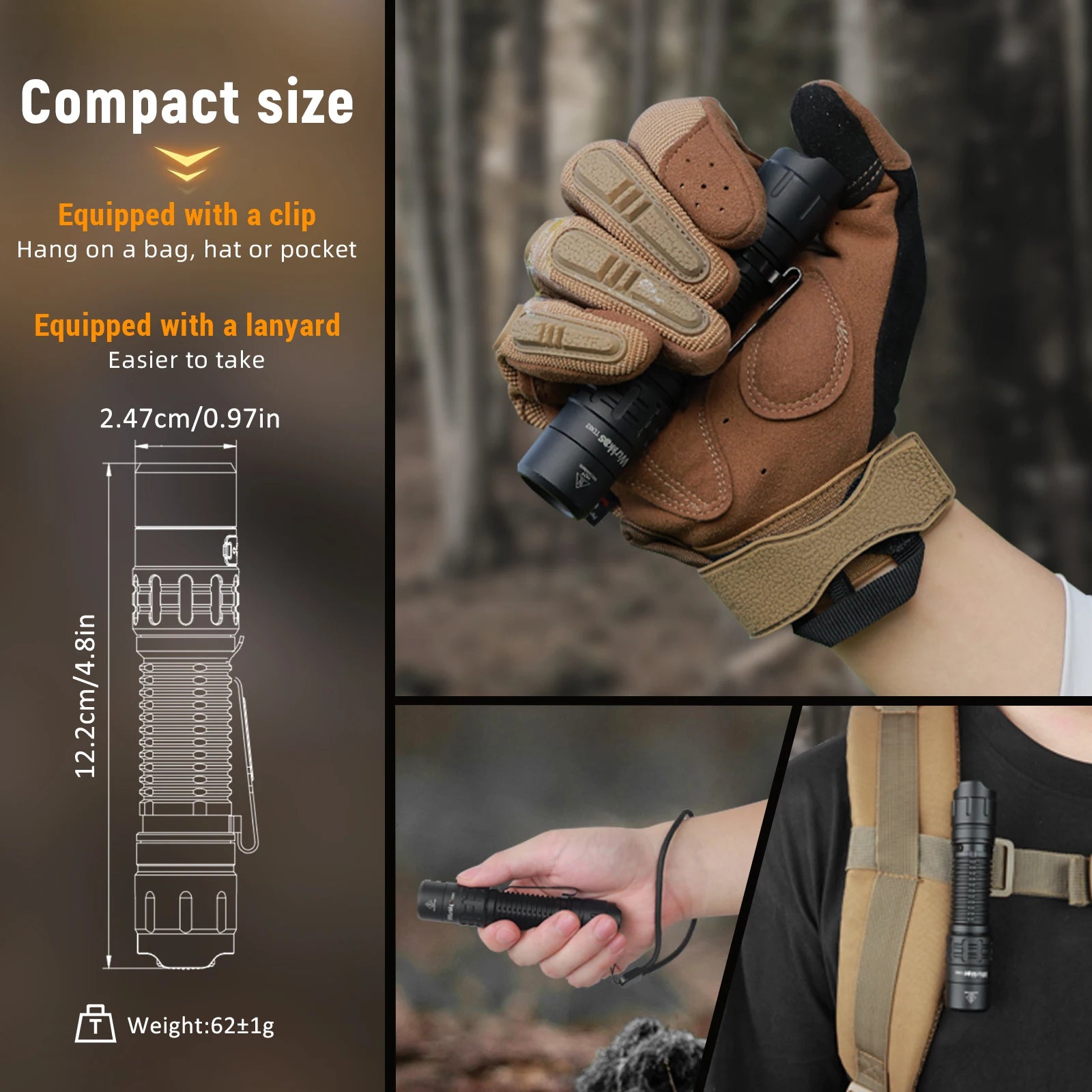 Wurkkos TD02 Compact IPX8 Waterproof Tactical Flashlight 2000LM Rechargable Torch with 6 Modes High-quality LED & Local Delivery