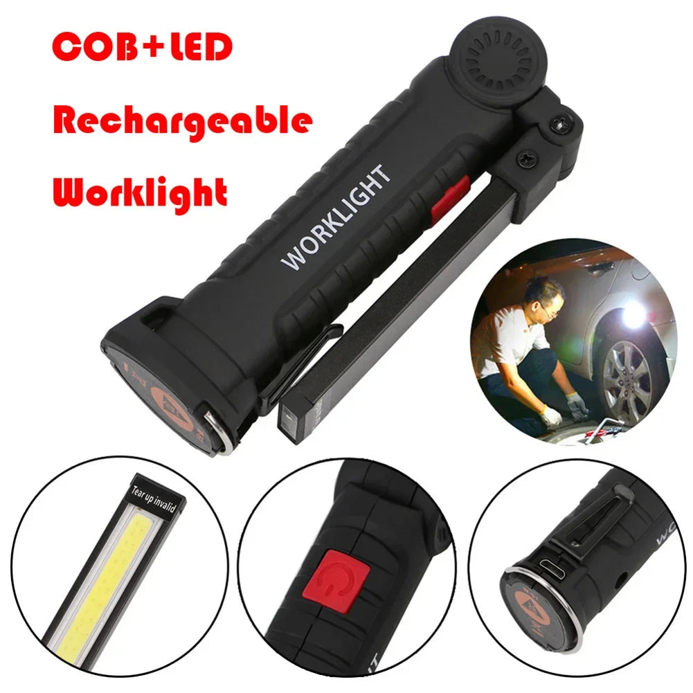 Portable High Power LED Flashlight USB Rechargeable Camping Lamp Car Repairing Work Light Hanging Hook Magnet 5 Modes