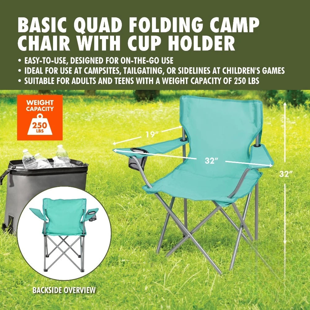 Portable Quad Folding Camping Chair with Cup Holder Outdoor Picnic Beach Seat Green