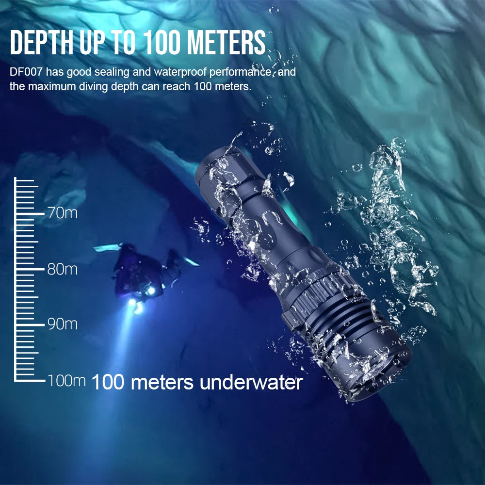 Trustfire DF007 3350 Lumen LED Rechargeable Diving Flashlight Scuba Underwater 100m Waterproof 300M Light Range Photography Video Light