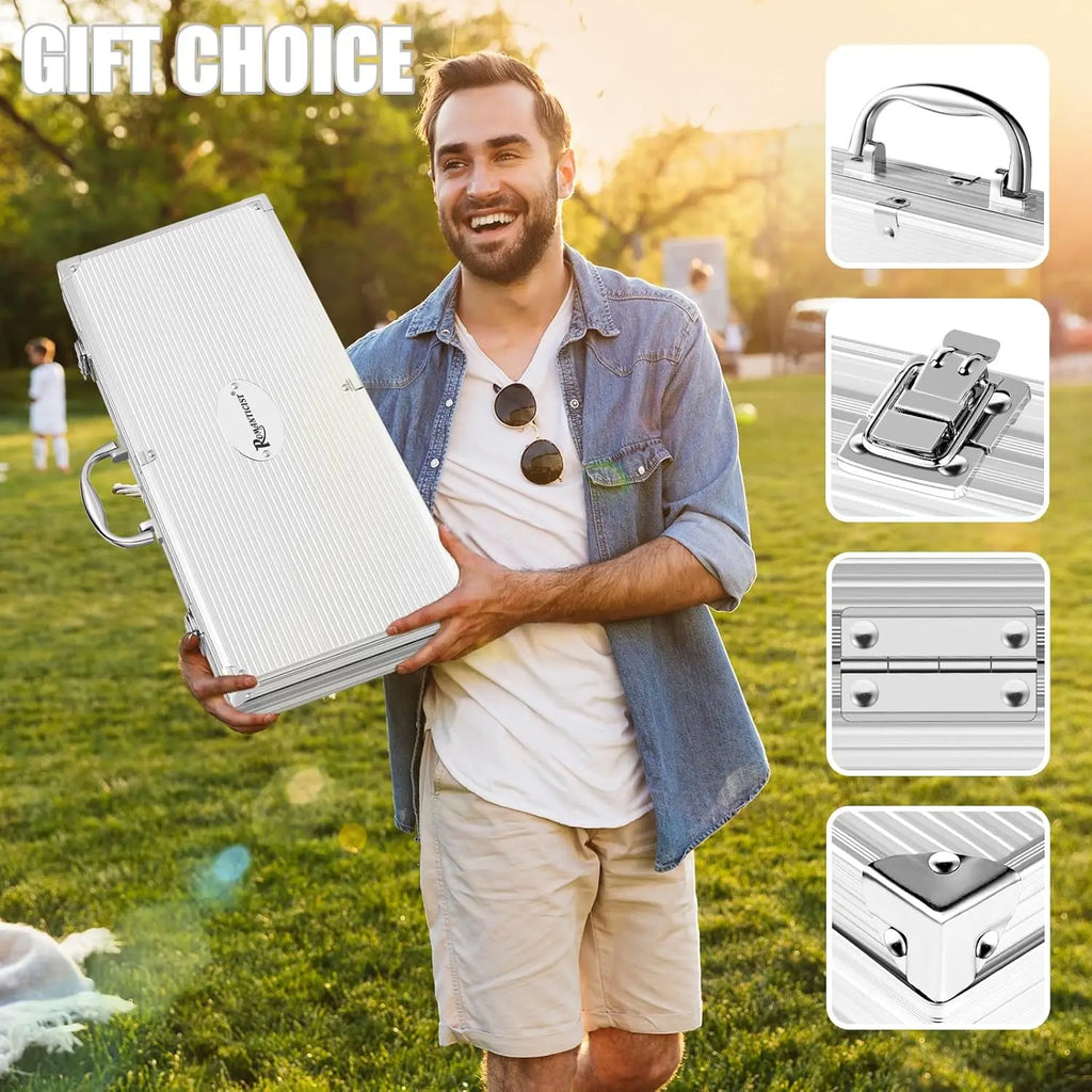 26pcs, BBQ Grill Accessories Set, Father's Day Gifts with Apron, Thermometer, Mats in Aluminum Case