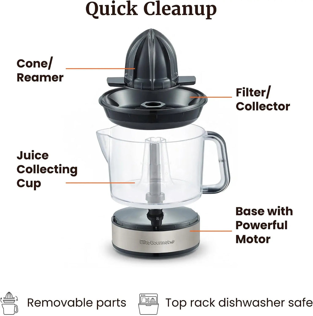 Electric Citrus Juicer 40W for Oranges Lemons Limes Grapefruit with 24oz Capacity and Auto-Reversing Reamer
