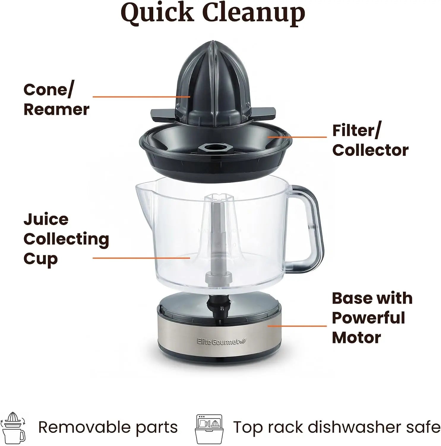 Electric Citrus Juicer 40W for Oranges Lemons Limes Grapefruit with 24oz Capacity and Auto-Reversing Reamer