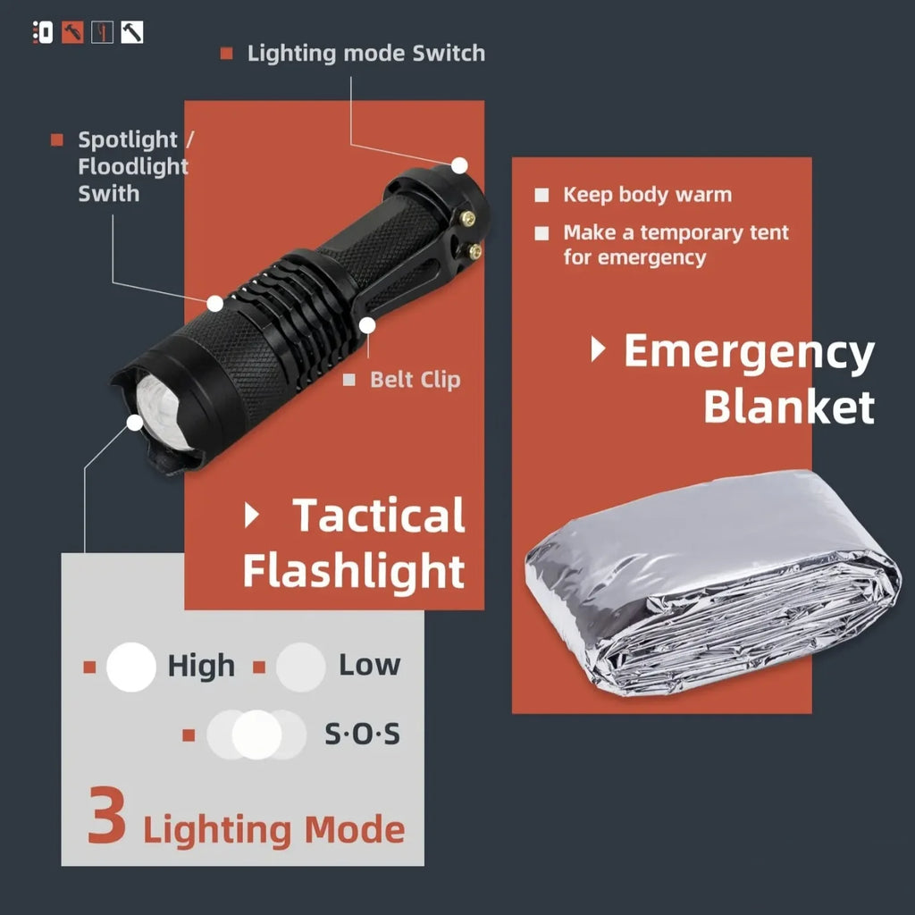 13 in 1 Outdoor Survival Kit Multi-function Emergency First Aid Tools Camping Hiking Self Defense Gear