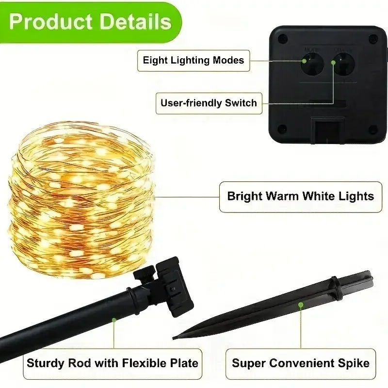 Multi Color Lights, Solar, Garden Lights, String Lights with 8 Modes, Waterproof Wire Lights,