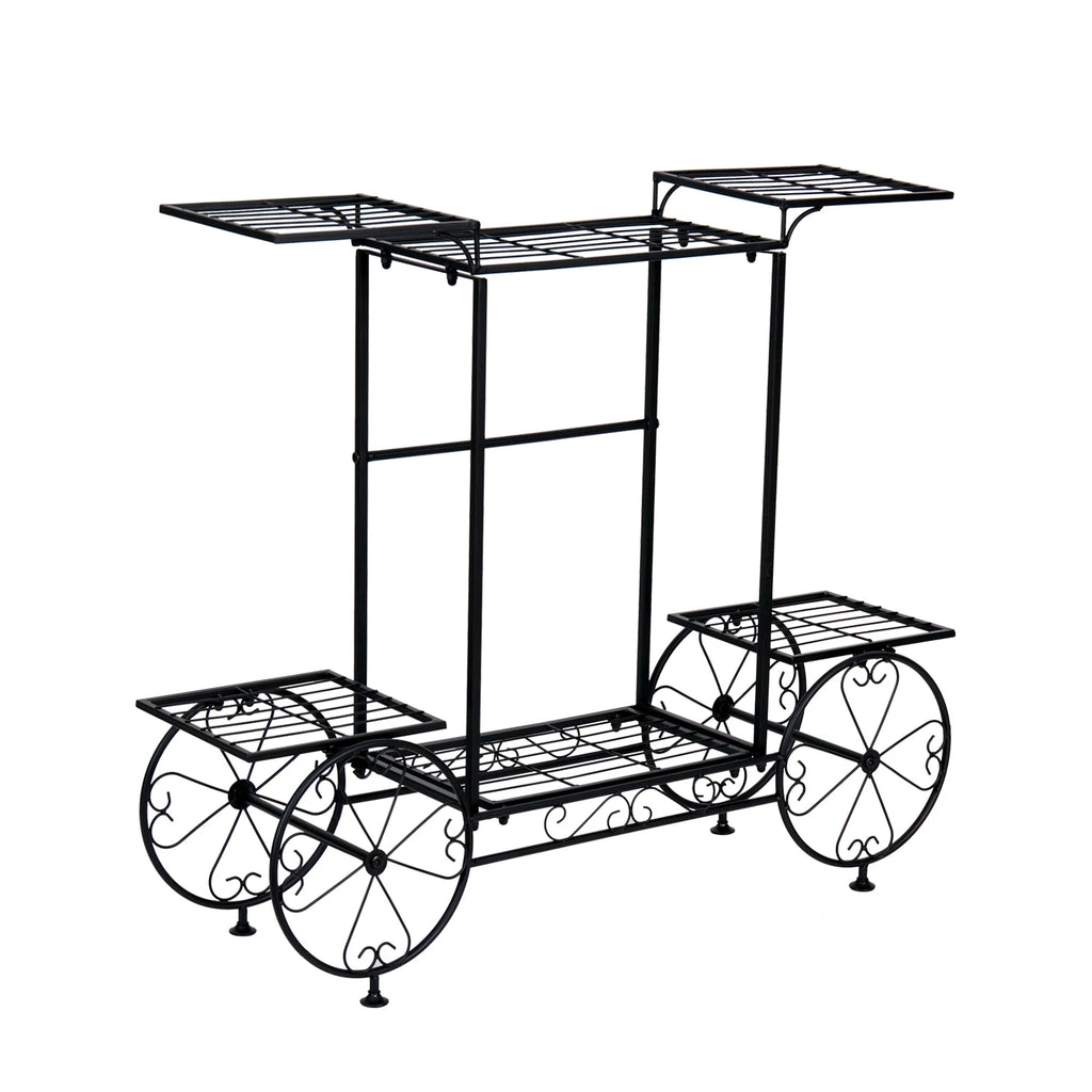 Large Metal Garden Cart Plant Stand Parisian Style Flower Display Rack Holder for Indoor Outdoor