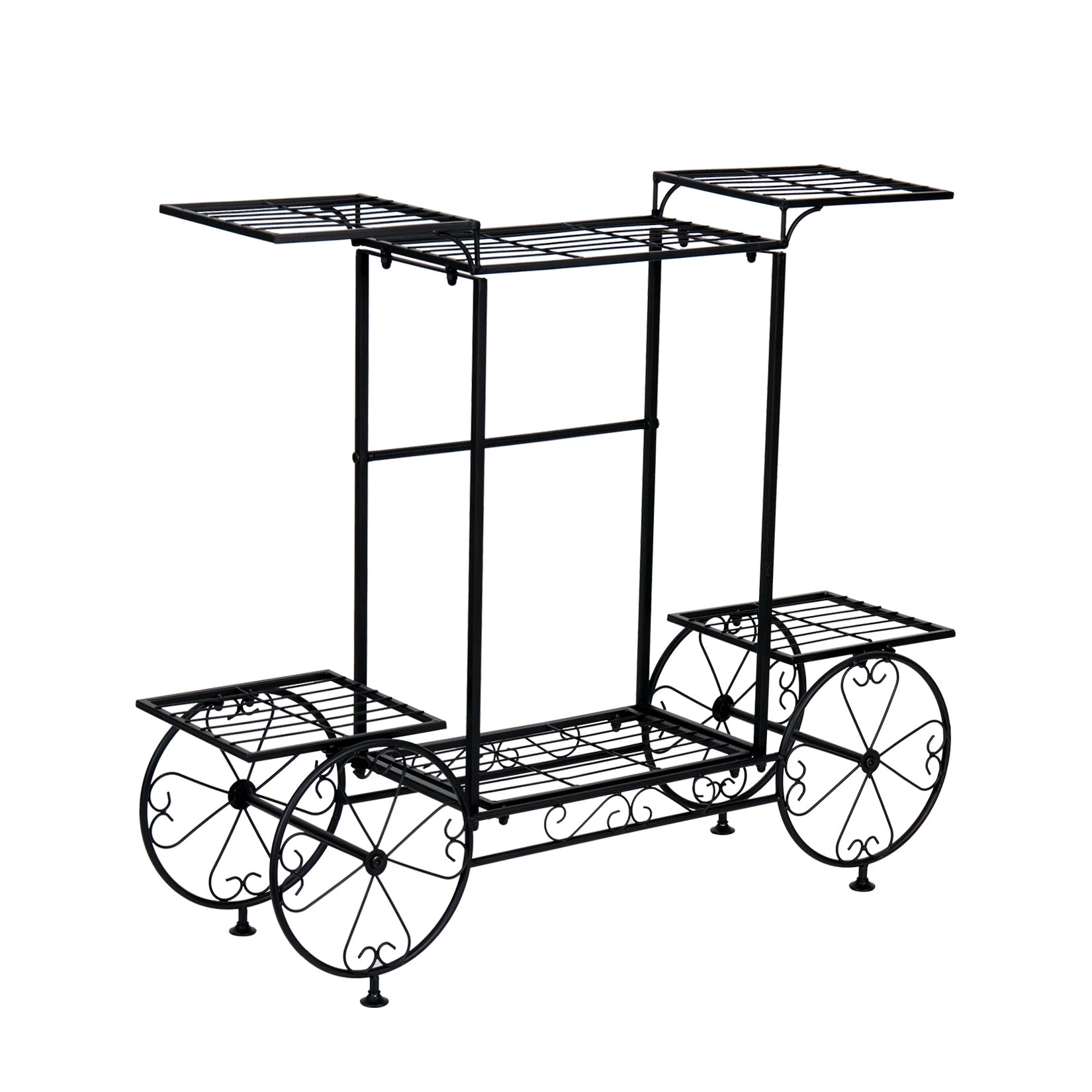 Large Metal Garden Cart Plant Stand Parisian Style Flower Display Rack Holder for Indoor Outdoor