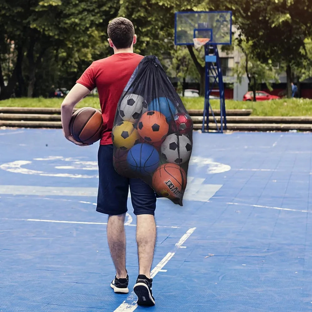30x40'' Heavy Duty Mesh Ball Bag for Soccer, Basketball, Volleyball - Breathable Sports Gear Organizer with Adjustable Strap