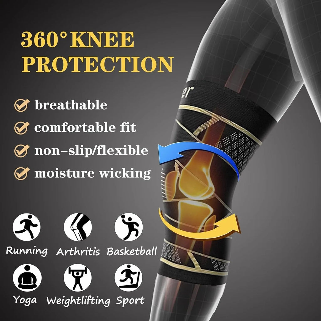 Copper Knee Braces with Strap, for Knee Pain Women and Men, Knee Compression Sleeve for Arthritis, ACL, Meniscus Tear
