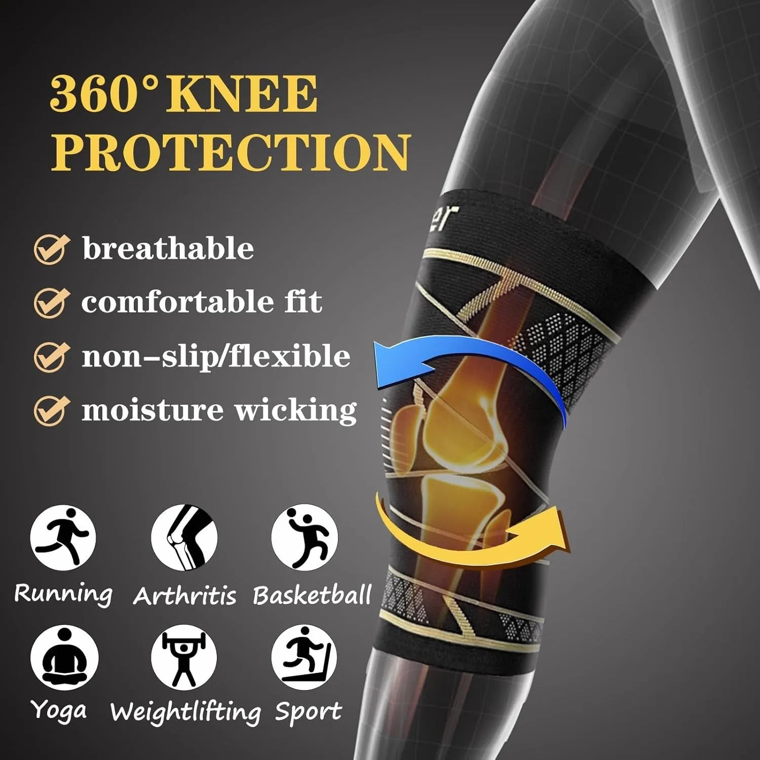 Copper Knee Braces with Strap, for Knee Pain Women and Men, Knee Compression Sleeve for Arthritis, ACL, Meniscus Tear