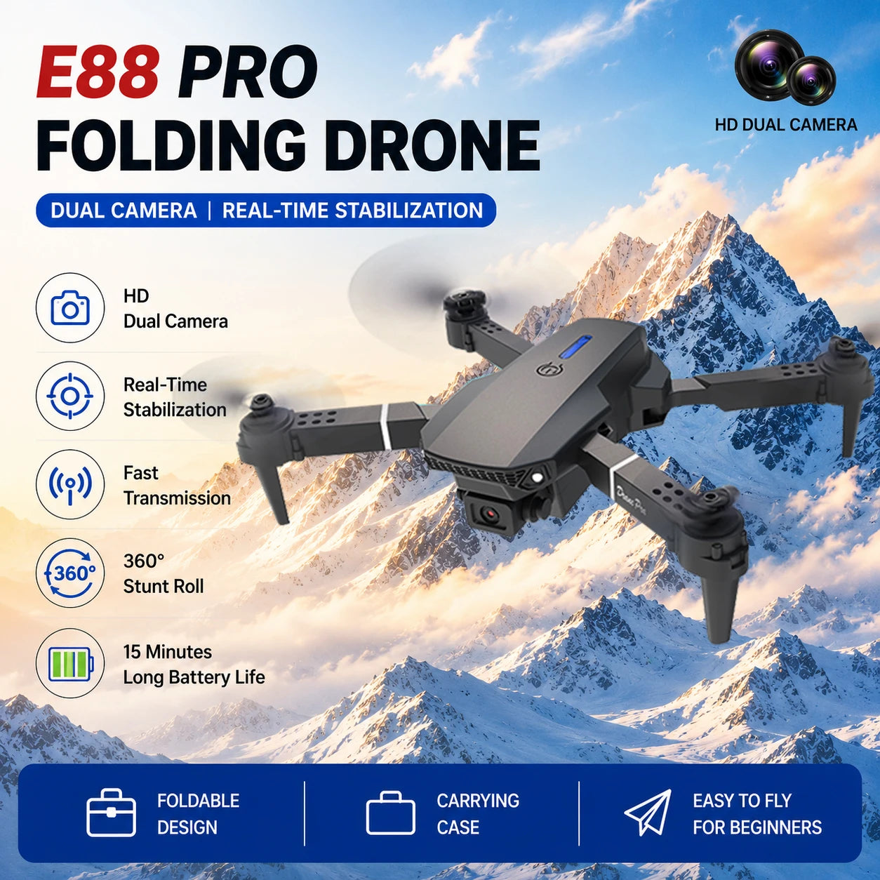 Brushless Motor Foldable Drone Optical Flow Drone 360° Rolling Trajectory Flight Headless Mode Speed Adjustment APP Control Drone