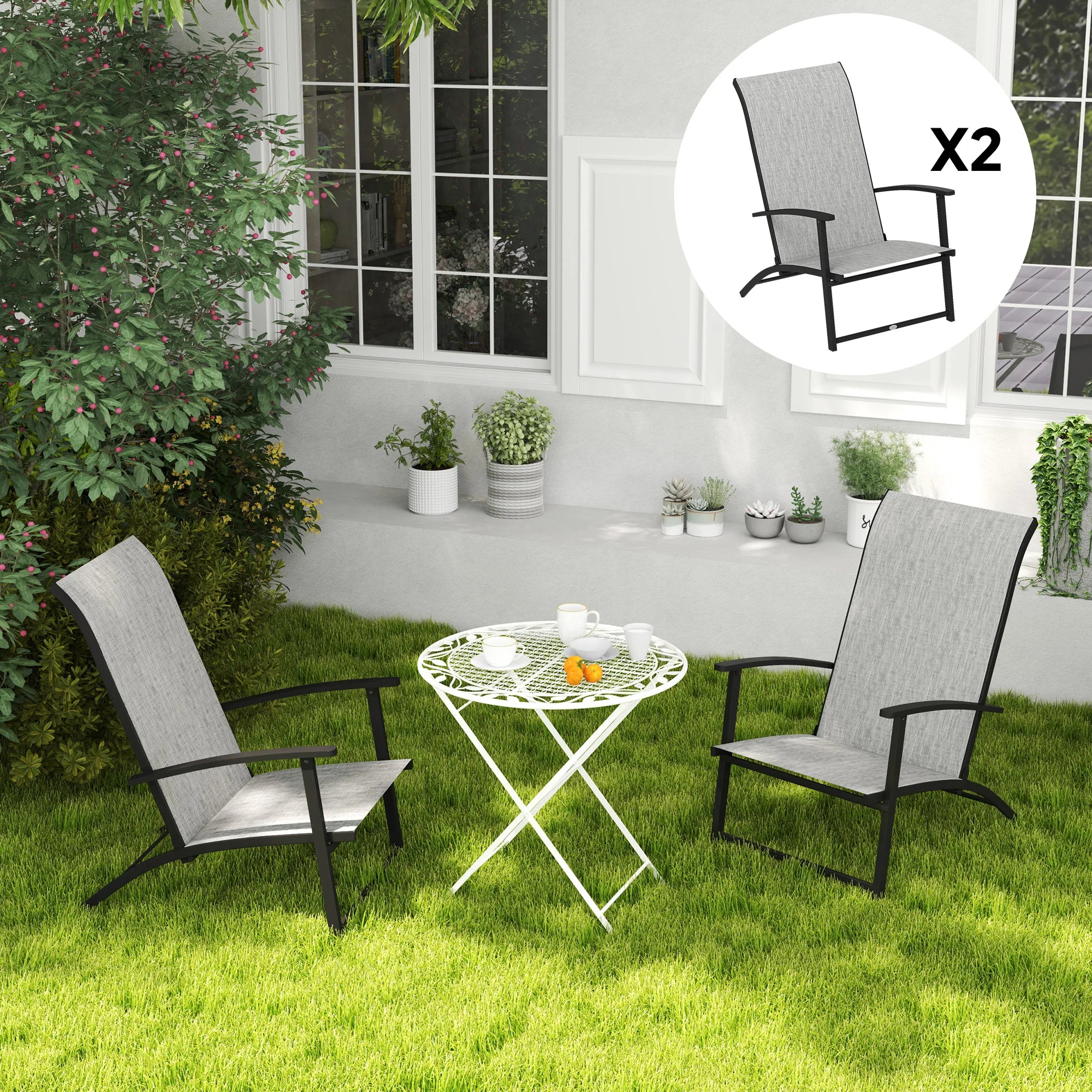 Folding Patio Chairs Set of 2, Portable Camping Chairs, Gray