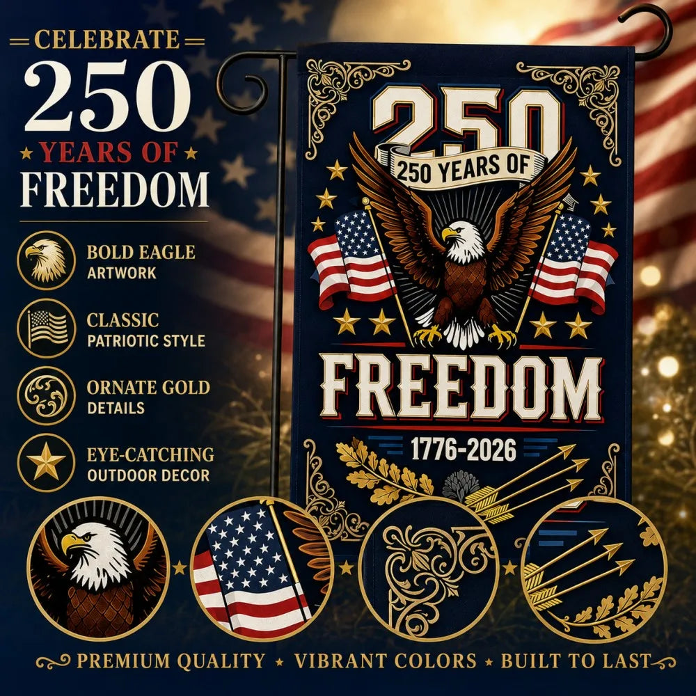 Patriotic Garden Flag 30x45cm 12x18in Polyester 250 Years of Freedom 1776-2026 Eagle American Flag Yard Banner Independence Day Memorial Day Veterans Day Porch Garden Lawn Pathway Farmhouse Home Entrance Outdoor Decor Holiday