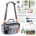 Fishing Tackle Bags with Tackle Box, Waterproof, Padded Shoulder Strap, Gear Storage, Fish Bag with 136 Pcs Fishing Lures Kit,