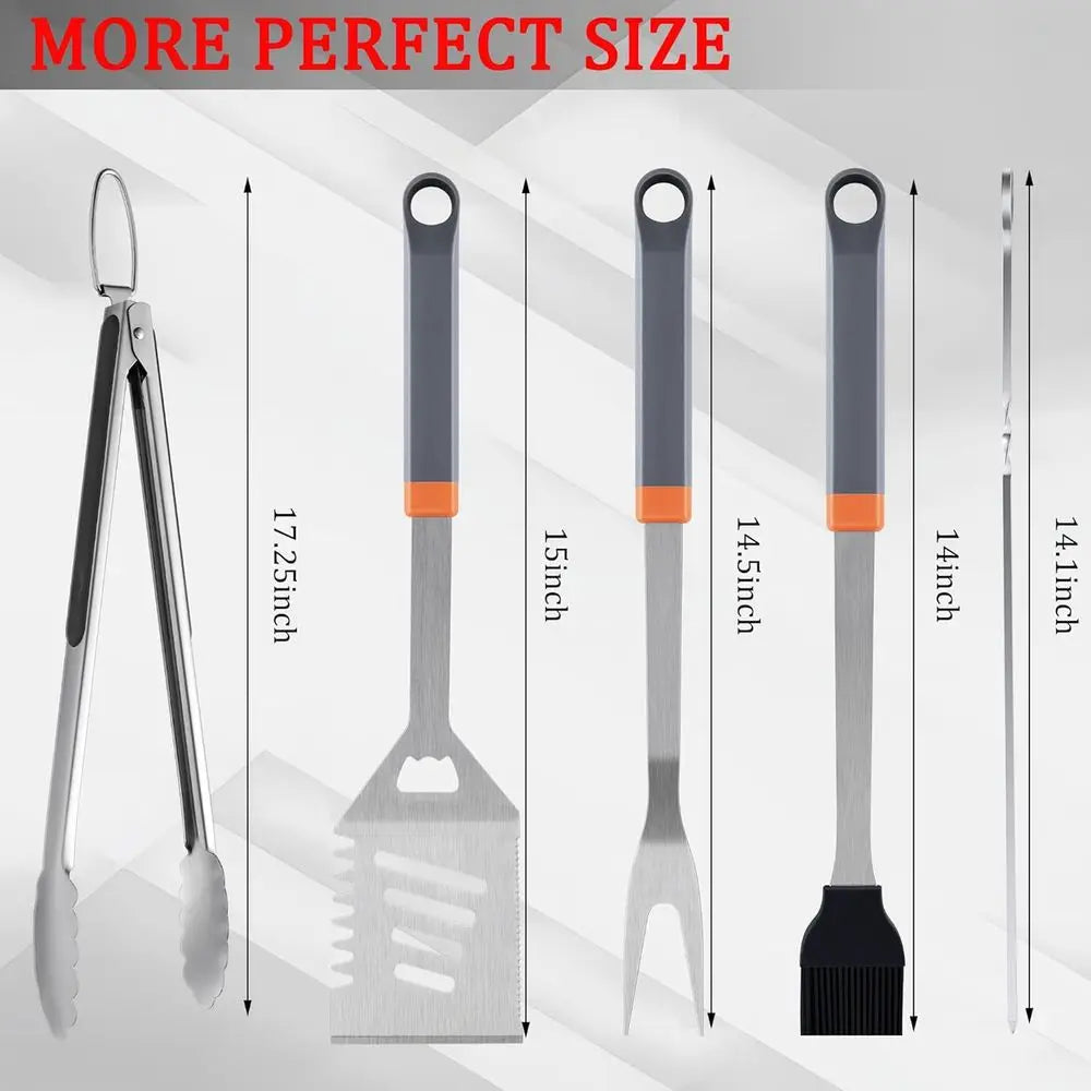Premium 15-Piece BBQ Grilling Set with Tongs, Skewers, Stainless Steel Utensils, Hooks, and Storage Bag for Outdoor Cooking and