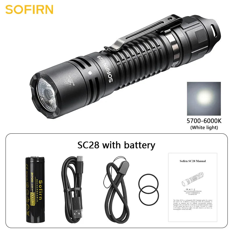 2800Lm Powerful 21700 Rechargeable XHP50B HD LED Type-C Flashlight Protable Torch EDC Flash Light IPX8 for Camping