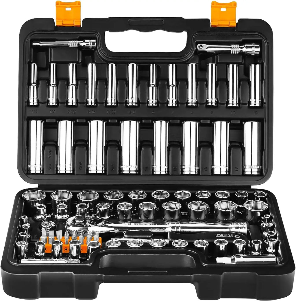 85-Piece 1/4" and 3/8" Drive Socket Wrench Set with Spinner Handle, Screwdriver Auto Repairing & Household