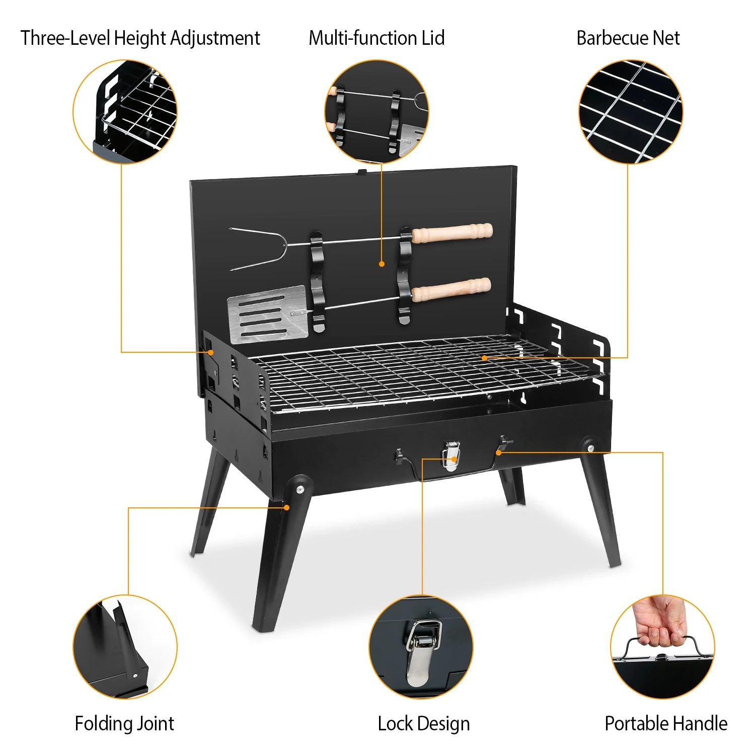 1Pc 16.7x10x17.7in Portable Charcoal Grill For Spring Summer Outdoor Activities Foldable BBQ Suitcase Grill Shelf For Outdoor Camping Picnics Garden Grilling Fedex Shipping
