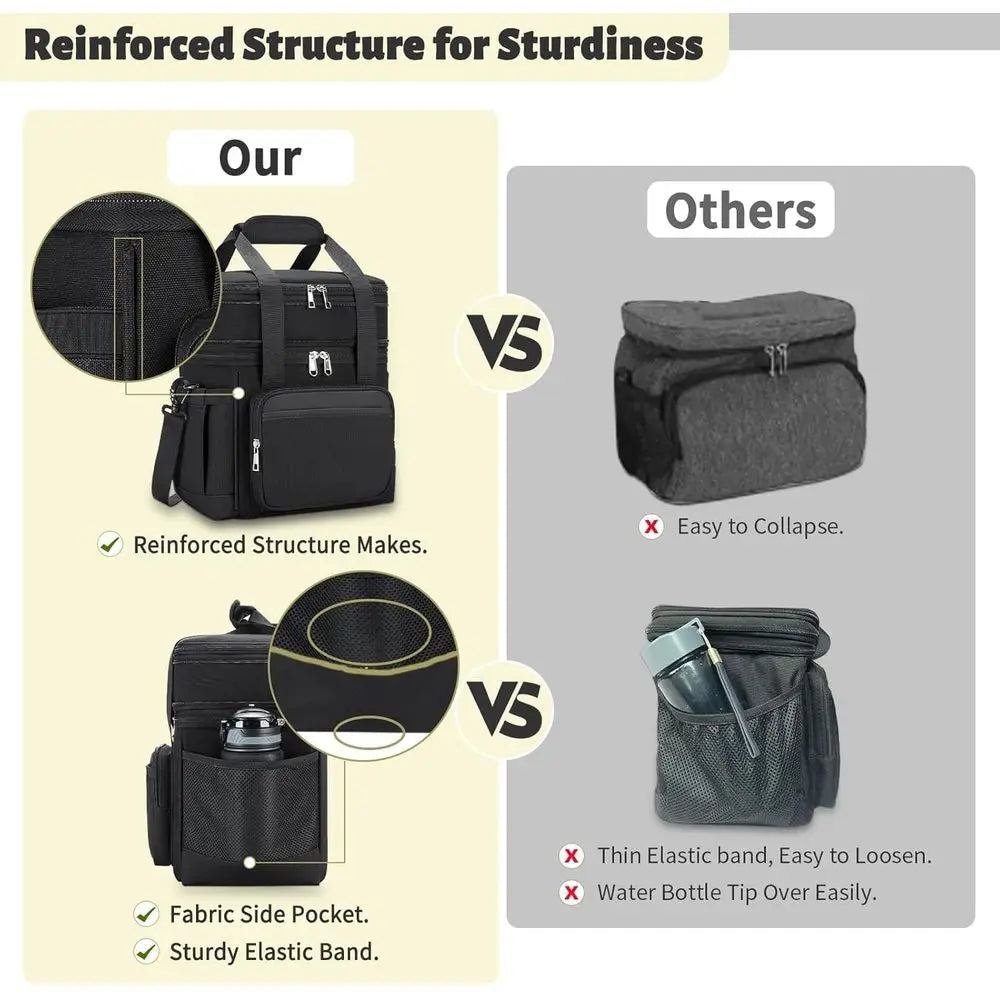 Double Decker Insulated Lunch Tote - Reusable, Expandable Cooler Bag for Men & Women, Suitable for Work, Picnics, and Outdoors (