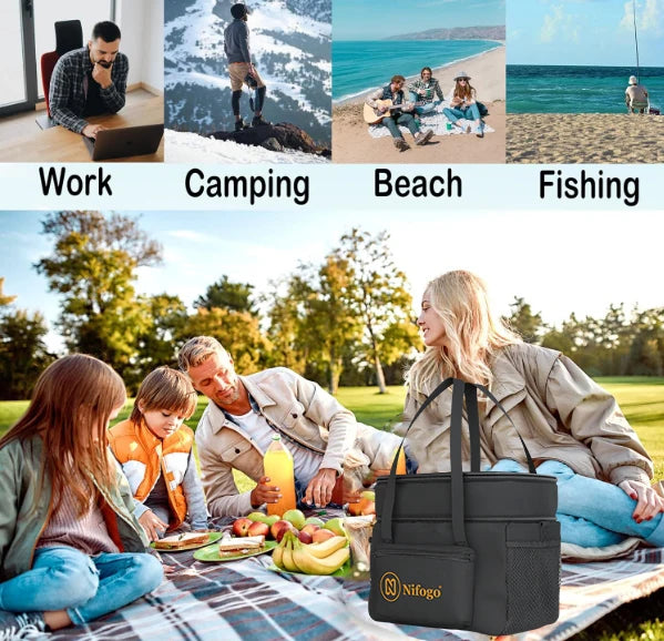 Insulated Cooler Bag, Leakproof Portable Thermal Lunch Cooler Tote with Adjustable Shoulder Strap, Large Capacity Waterproof Cooling Bag for Picnic, Camping, Beach, Travel, Work, Outdoor BBQ