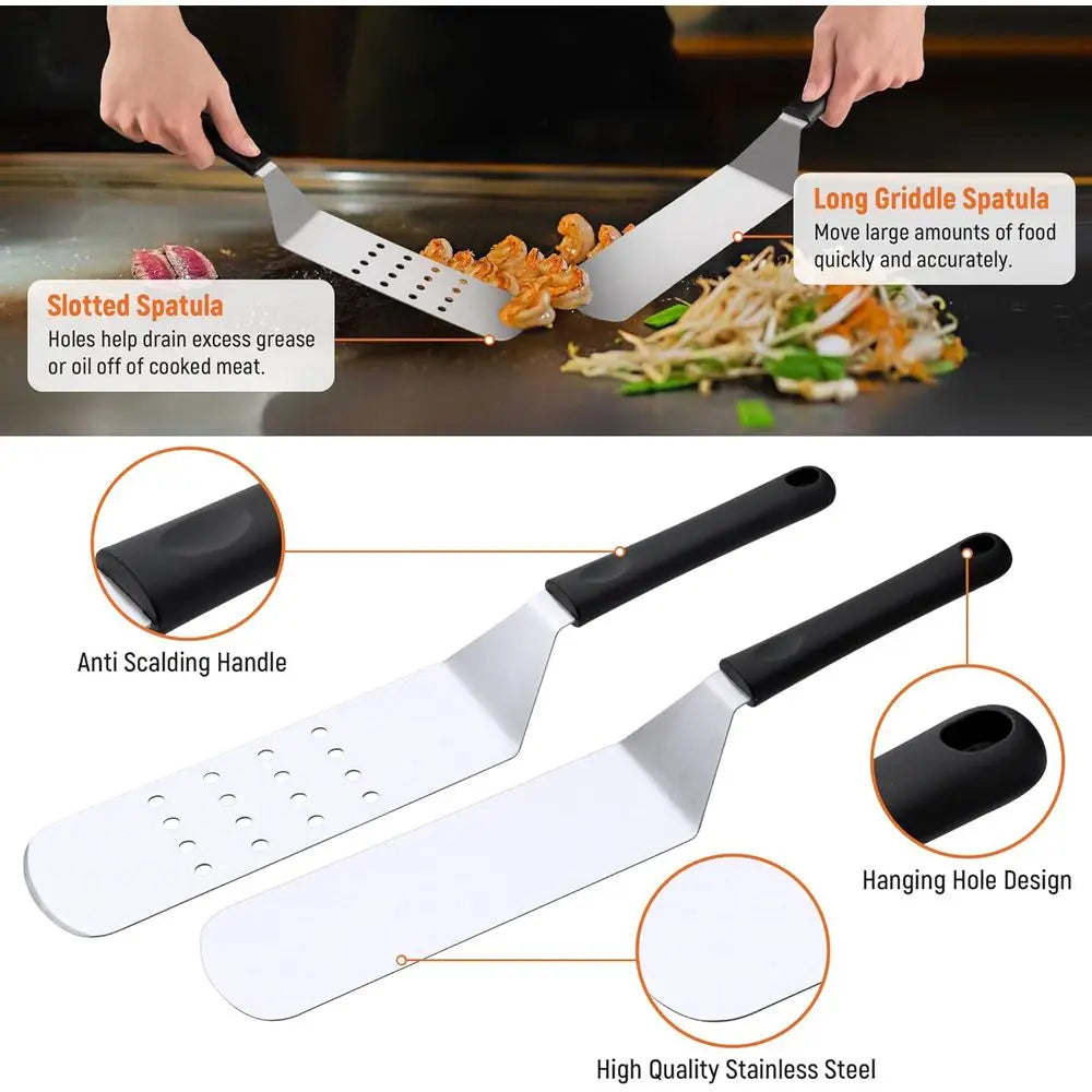 20-Piece Stainless Steel BBQ Spatula Set with Storage Bag, Ideal for Grilling and Camping Adventures