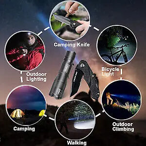 5.3oz Small & Extremely Zoomable LED Tactical Handheld Flashlight with Knife