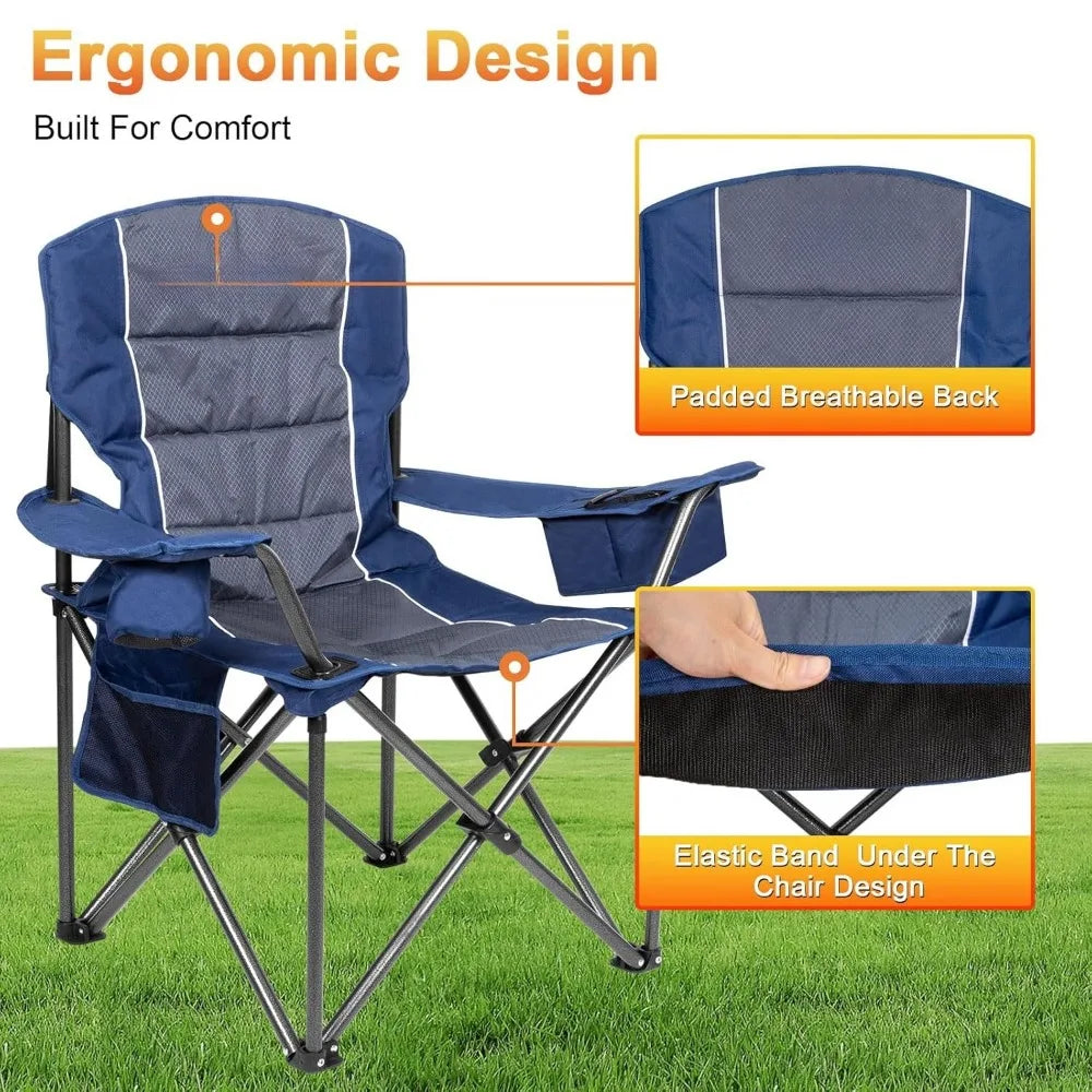 Oversized Heavy Duty Camping Chairs 500 LBS Padded Back Armrest Cup Cooler Folding Outdoor Fishing Garden,Custom