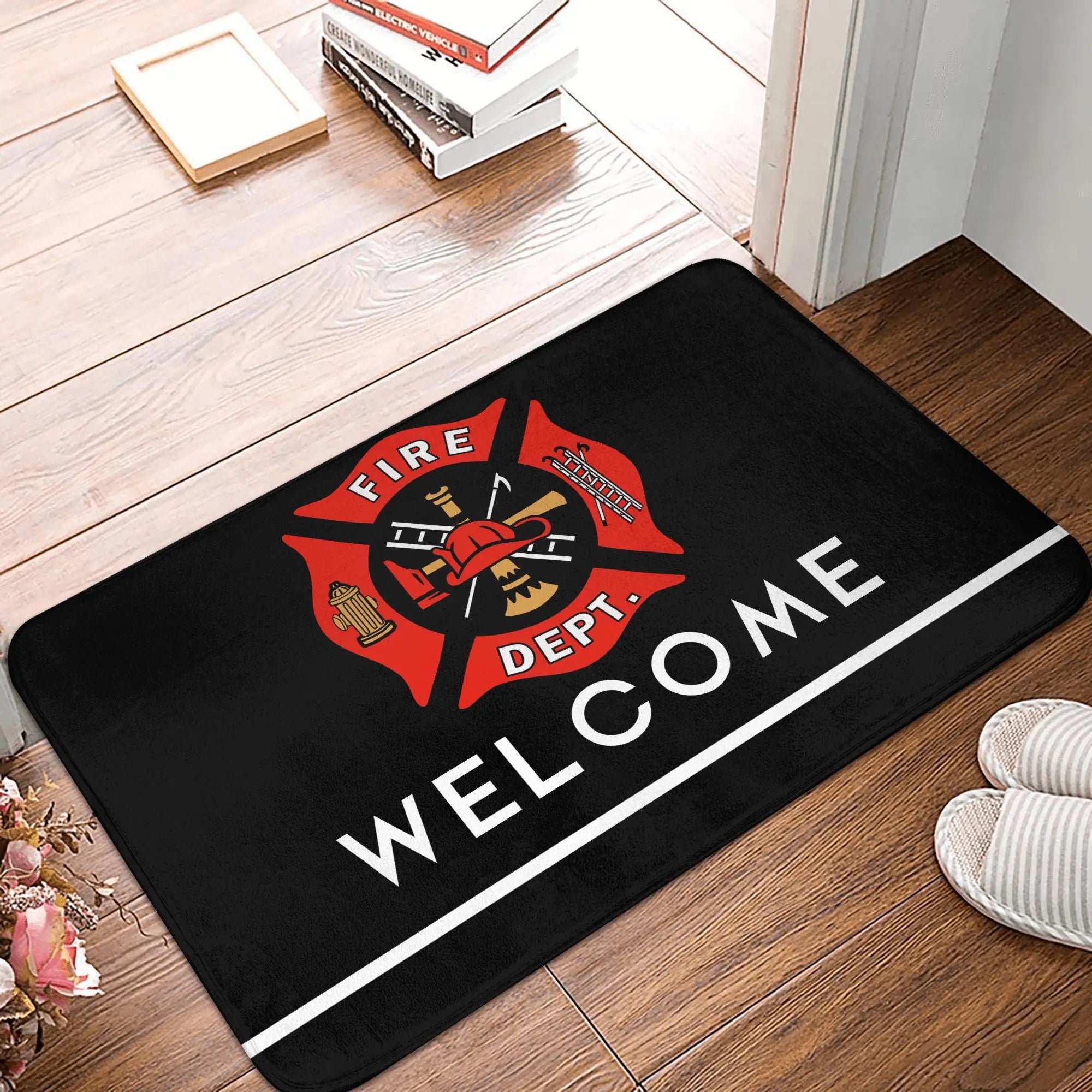 Firefighter Front Door Mat, Anti-Slip, Waterproof, Fire Rescue Doormat, Living Room, Entrance Rug
