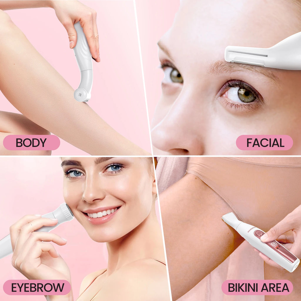4-in-1 All-Purpose Groomer for Women Portable Facial Electric Shaver Painless Bikini Body hair Trimmer IPX6 Waterproof